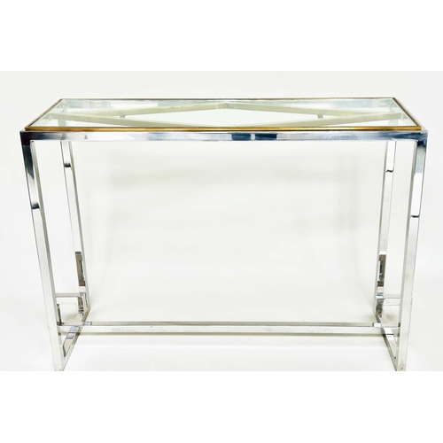 523 - CONSOLE TABLE, rectangular gilt metal and chrome, 120cm x 40cm x 85cm H.