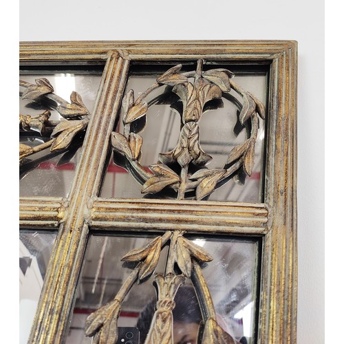 347 - WALL MIRROR, Continental design gilt frame with stylised border, 152cm H x 117cm W.