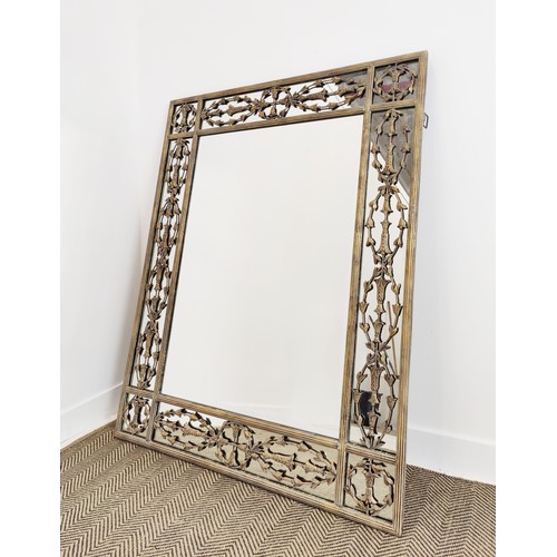 347 - WALL MIRROR, Continental design gilt frame with stylised border, 152cm H x 117cm W.