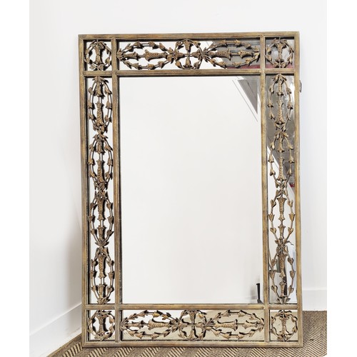 347 - WALL MIRROR, Continental design gilt frame with stylised border, 152cm H x 117cm W.