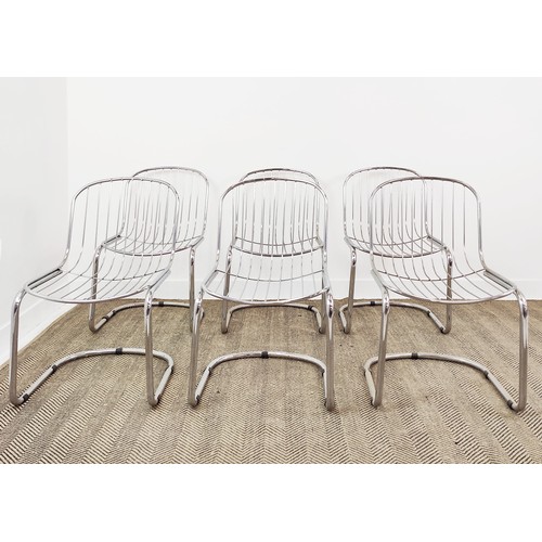 348 - DINING CHAIRS, a set of six, 1970s tubular chrome framed. (6)