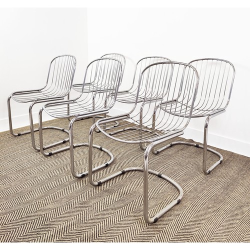 348 - DINING CHAIRS, a set of six, 1970s tubular chrome framed. (6)