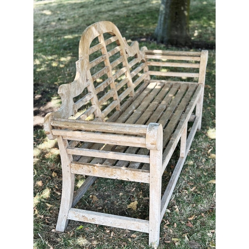 282 - LUTYENS STYLE GARDEN BENCH, a matching bench to previous lot, 105cm H x 200cm W.