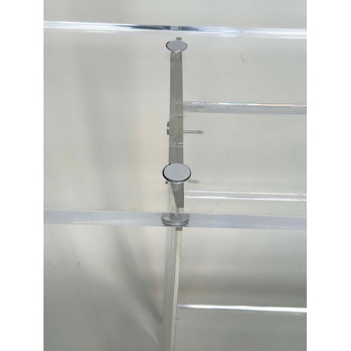 291 - LUCITE CONSOLE TABLE, rectangular with chrome supports, 148cm W x 76cm H x 23cm D.