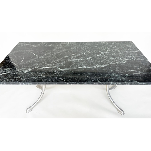 292 - CENTRE TABLE, 1970s Italian rectangular verde antico marble on faux bamboo silvered cross supports w... 