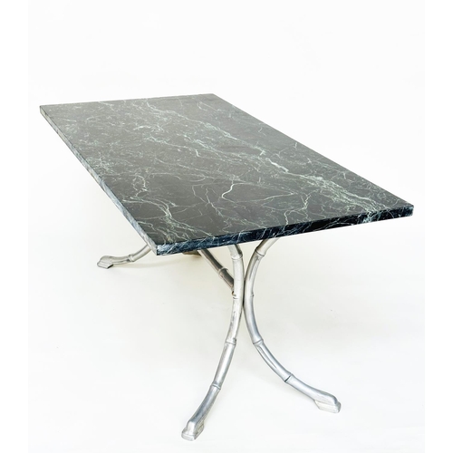 292 - CENTRE TABLE, 1970s Italian rectangular verde antico marble on faux bamboo silvered cross supports w... 