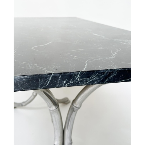 292 - CENTRE TABLE, 1970s Italian rectangular verde antico marble on faux bamboo silvered cross supports w... 