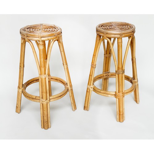 293 - BAR STOOLS, a pair, 1960s Italian rattan and cane bound, 73cm H. (2)