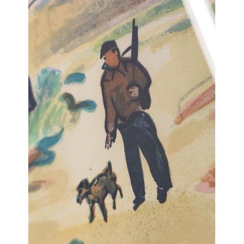 124 - YVES BRAYER (French 1907-1990), 'Provenance Homme Avec Chien', lithograph, 64cm x 48cm, framed.