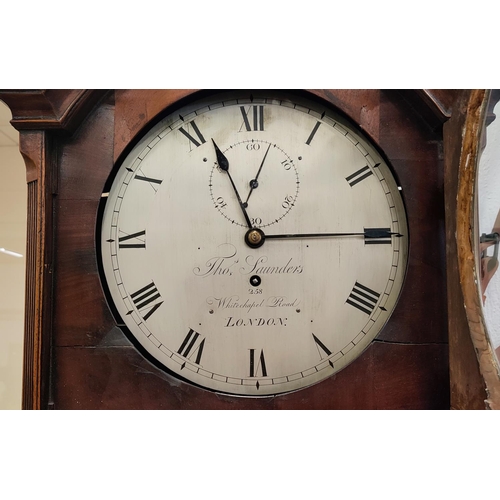 249 - LONGCASE CLOCK, Regency mahogany 'Thos Saunders, 258 Whitechapel Road, London, silvered dial, hours ... 