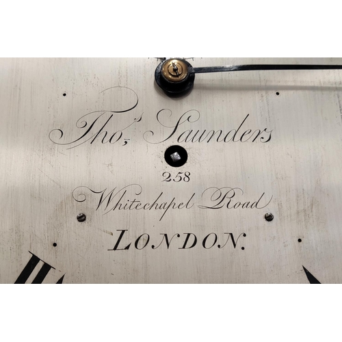 249 - LONGCASE CLOCK, Regency mahogany 'Thos Saunders, 258 Whitechapel Road, London, silvered dial, hours ... 