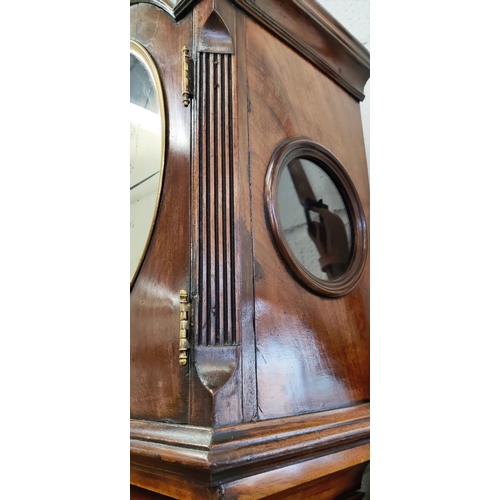 249 - LONGCASE CLOCK, Regency mahogany 'Thos Saunders, 258 Whitechapel Road, London, silvered dial, hours ... 