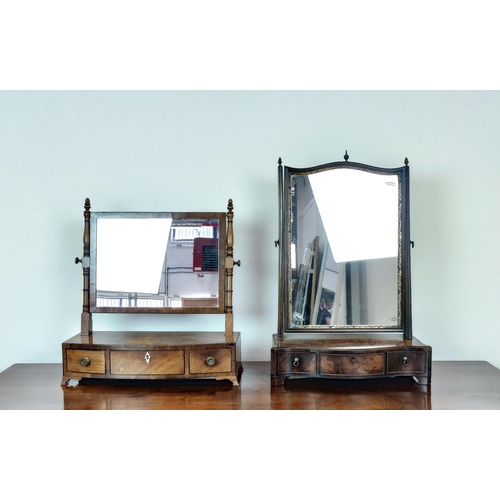 373 - TOILET MIRROR, with a tilting glass plate and serpentine base with three drawers, 65cm H x 46cm W an... 