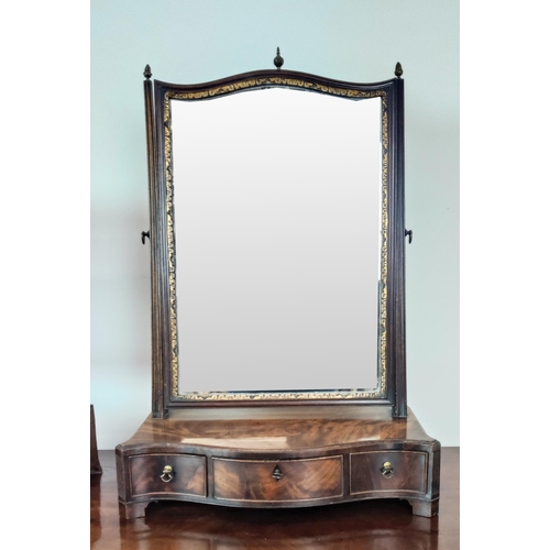 373 - TOILET MIRROR, with a tilting glass plate and serpentine base with three drawers, 65cm H x 46cm W an... 