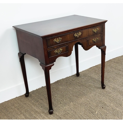 374 - LOWBOY, George II style mahogany with three drawers, 69cm W x 47cm D x 72cm H.