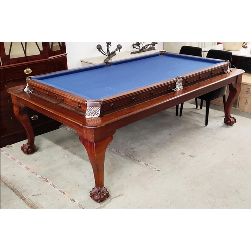 567 - SIR WILLIAM BENTLEY POOL-DINING TABLE, mahogany and blue baize, 76cm H x 148cm W x 253cm L, pool tab... 