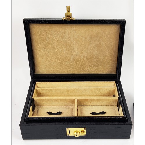 19A - DAINES AND HATHAWAY BLACK CROCODILE SKIN PATTERNED JEWELLERY CASE AND A LOUIS VUITTON JEWELLERY CASE... 