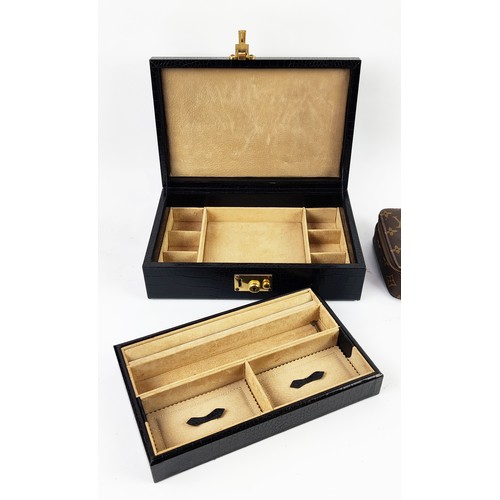 19A - DAINES AND HATHAWAY BLACK CROCODILE SKIN PATTERNED JEWELLERY CASE AND A LOUIS VUITTON JEWELLERY CASE... 