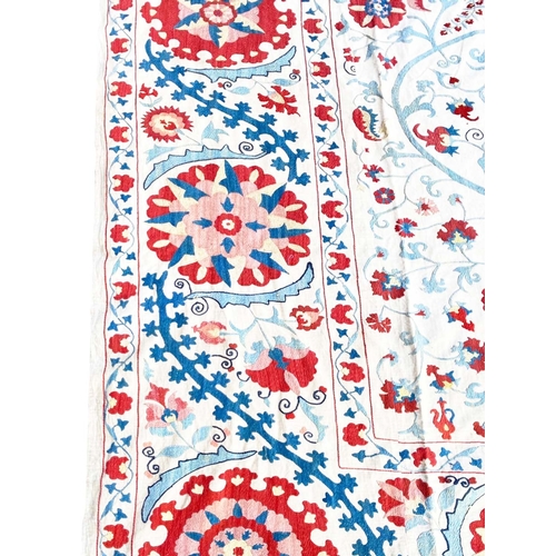 131 - FINE SILK WORK UZBEK SUZANI, 265cm x 192cm.