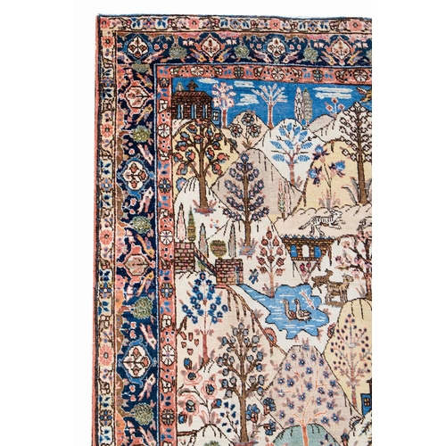 143 - ANTIQUE TABRIZ CARPET, depicting the Garden of Eden, hand knotted, wool and cotton, 186cm X 136cm.