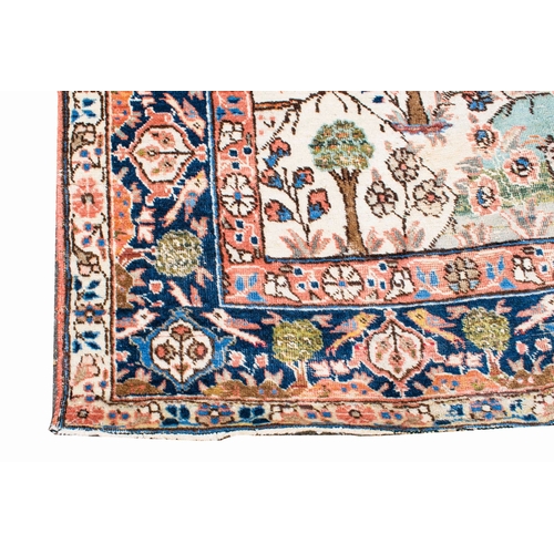 143 - ANTIQUE TABRIZ CARPET, depicting the Garden of Eden, hand knotted, wool and cotton, 186cm X 136cm.