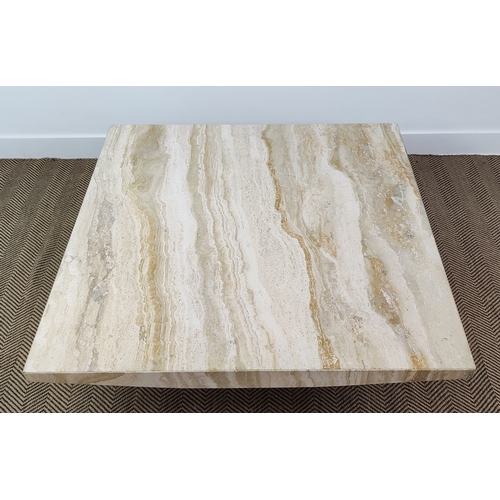 152 - TRAVERTINE COFFEE TABLE, 1970s Italian square travertine marble top on plinth base, 41cm H x 110cm x... 