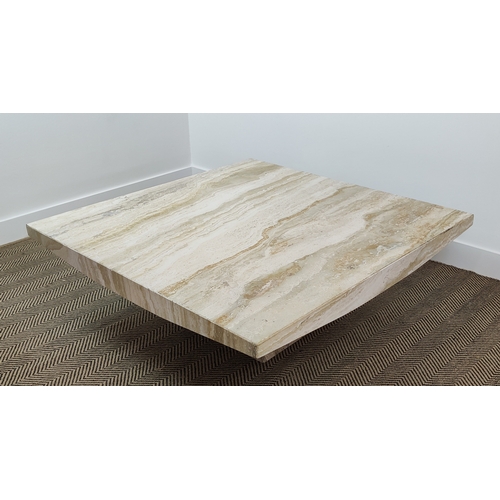 152 - TRAVERTINE COFFEE TABLE, 1970s Italian square travertine marble top on plinth base, 41cm H x 110cm x... 