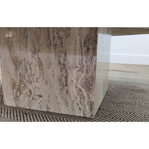 152 - TRAVERTINE COFFEE TABLE, 1970s Italian square travertine marble top on plinth base, 41cm H x 110cm x... 