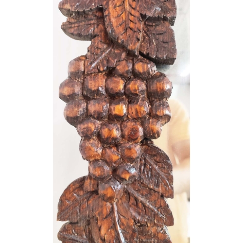 156 - WALL MIRROR, hand-carved with scrolling grapevines, 162cm H x 74cm W.