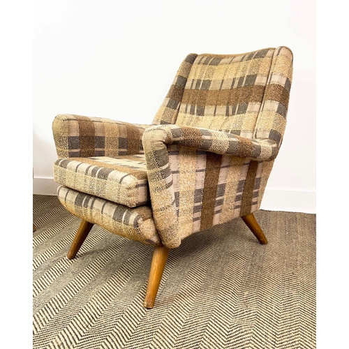 157 - DANISH ARMCHAIRS, a pair, circa 1960s, checkered wool upholstery, 70cm W x 85cm H. (2)