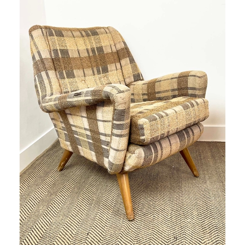 157 - DANISH ARMCHAIRS, a pair, circa 1960s, checkered wool upholstery, 70cm W x 85cm H. (2)