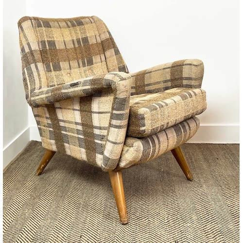 157 - DANISH ARMCHAIRS, a pair, circa 1960s, checkered wool upholstery, 70cm W x 85cm H. (2)