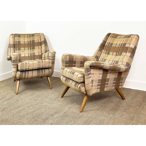 157 - DANISH ARMCHAIRS, a pair, circa 1960s, checkered wool upholstery, 70cm W x 85cm H. (2)