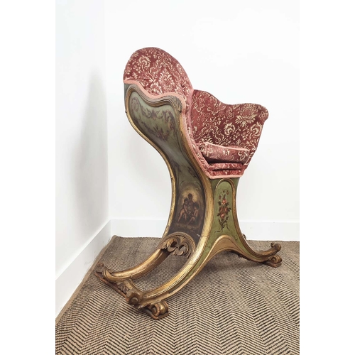 158 - VENETIAN GONDOLA CHAIR, late 18th/early 19th century giltwood and polychrome painted, 105cm H x 90cm... 