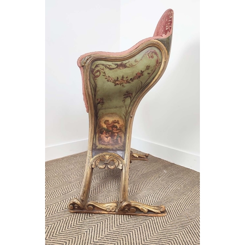 158 - VENETIAN GONDOLA CHAIR, late 18th/early 19th century giltwood and polychrome painted, 105cm H x 90cm... 