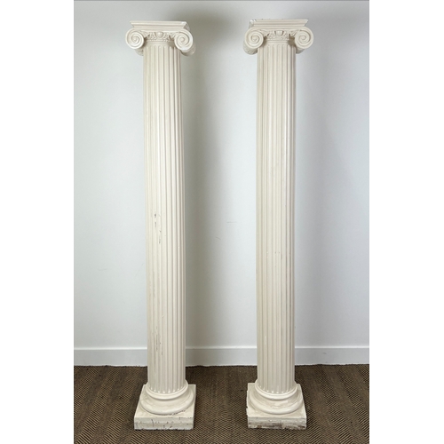 159 - ARCHITECTURAL COLUMNS, a pair, painted plaster with ionic capitals, 207cm H. (2)