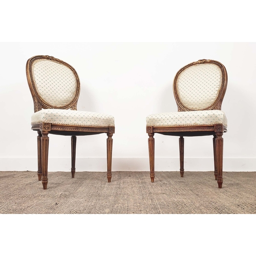 164 - LOUIS XVI STYLE SIDE CHAIRS, pair, late 19th/early 20th century giltwood frames, 91cm H. (2)