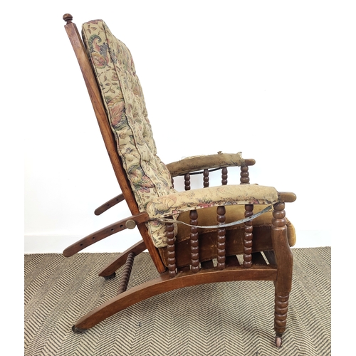 165 - MORRIS & CO STYLE RECLINING ARMCHAIR , after a design by Philip Webb, Victorian birch with adjustabl... 