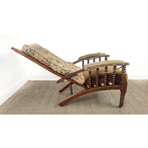 165 - MORRIS & CO STYLE RECLINING ARMCHAIR , after a design by Philip Webb, Victorian birch with adjustabl... 