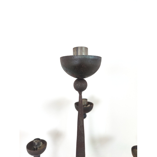 169 - CANDELABRA, Gothic style wrought iron with nine sconces, 160cm H x 88cm W.