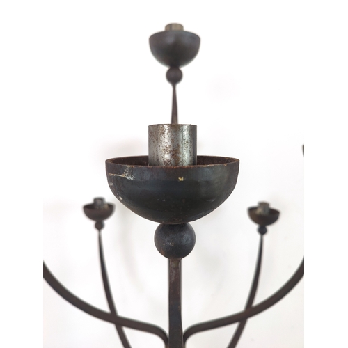 169 - CANDELABRA, Gothic style wrought iron with nine sconces, 160cm H x 88cm W.