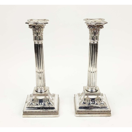 17 - A PAIR OF LATE VICTORIAN STERLING SILVER CANDLESTICKS, Sheffield 1897, in the Neo-Classical style, i... 