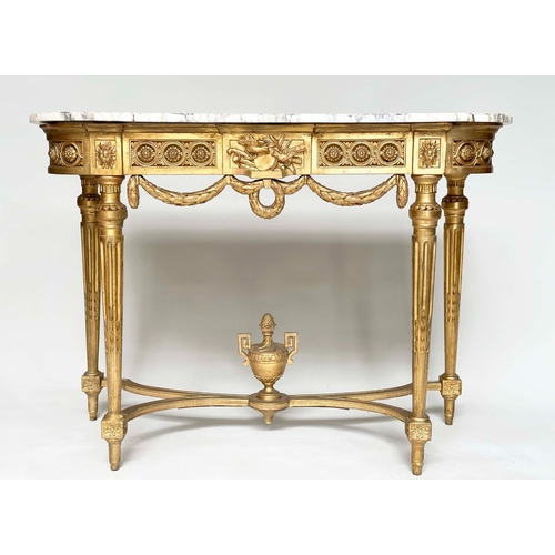 181 - CONSOLE TABLE, late 19th century Italian giltwood with carved rosette and pierced frieze with fluted... 