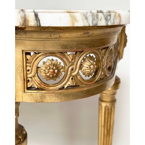 181 - CONSOLE TABLE, late 19th century Italian giltwood with carved rosette and pierced frieze with fluted... 