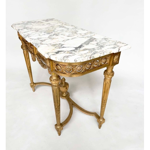 181 - CONSOLE TABLE, late 19th century Italian giltwood with carved rosette and pierced frieze with fluted... 