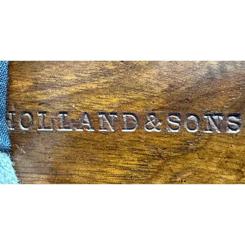 186 - ARMCHAIR BY HOLLAND & SONS, 19th century mahogany with blue 'batik' check linen upholstered with dee... 