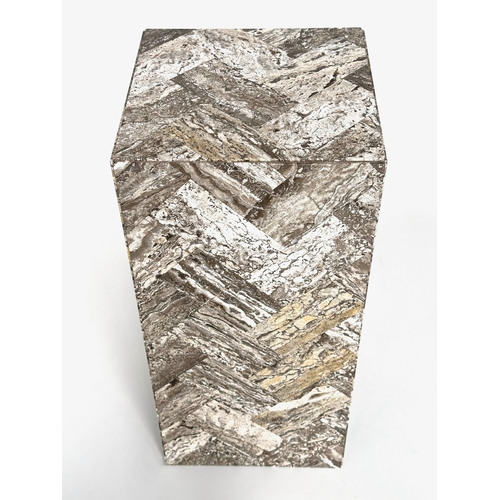 188 - MARBLE PLINTH, Italian sienna and grey striated formed of parquet-set panels, 66cm H x 31cm x 31cm.