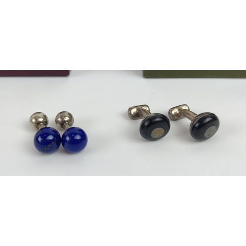 19 - CUFFLINKS, three pairs, including Gucci and Tiffany and a Christofle champagne stopper.