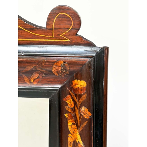 190 - DUTCH WALL MIRROR, 19th century Dutch rectangular, and arched satinwood marquetry, with coat of arms... 