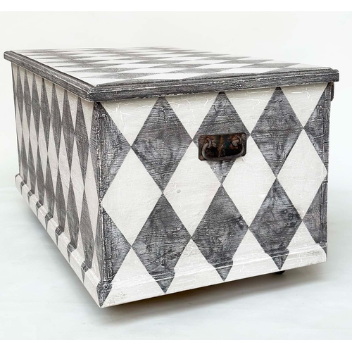 191 - HARLEQUIN TRUNK, 19th century craquelure and diamond hand painted with rising lid, 58cm H x 110cm W ... 